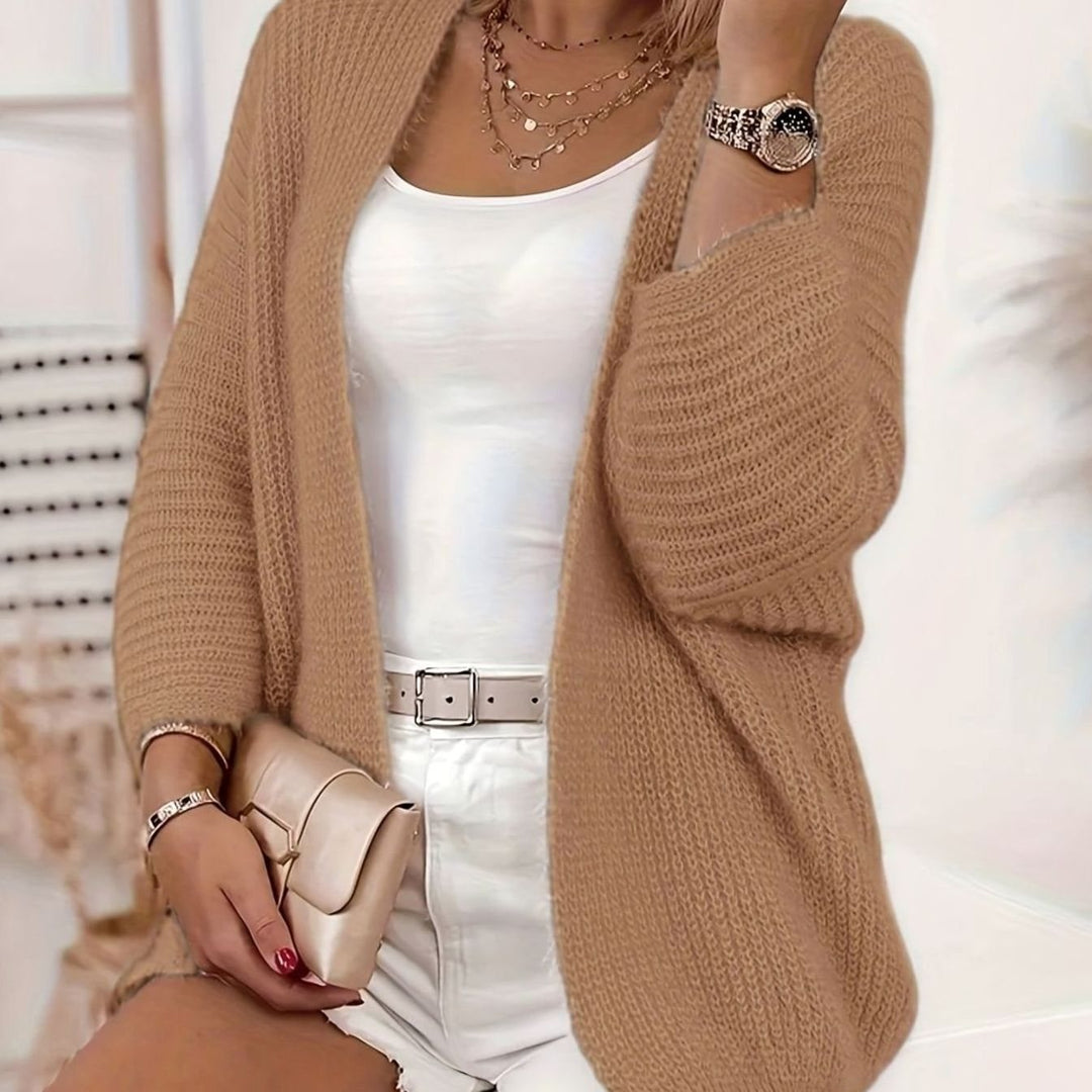 Women's Relaxed Open-Front Knit Cardigan Sweater - Camel