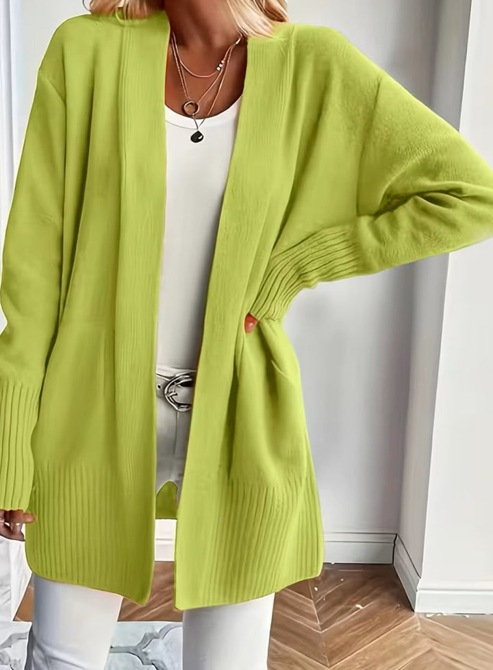 Women's Relaxed Open-Front Knit Cardigan Sweater - Greenish Yellow