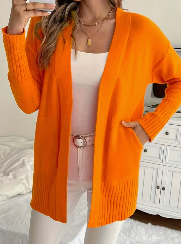 Women's Relaxed Open-Front Knit Cardigan Sweater - Orange Red