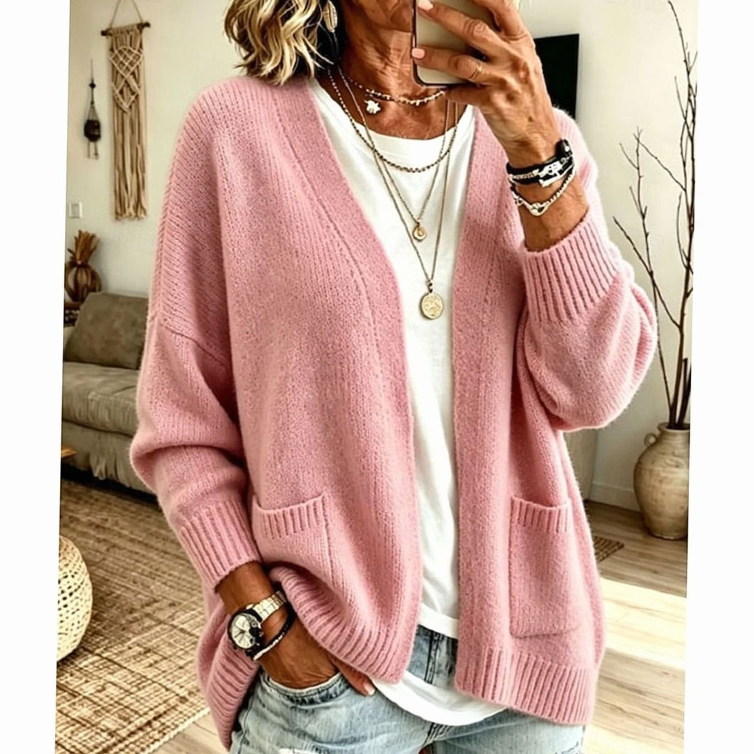 Women's Relaxed Open-Front Knit Cardigan Sweater Pockets