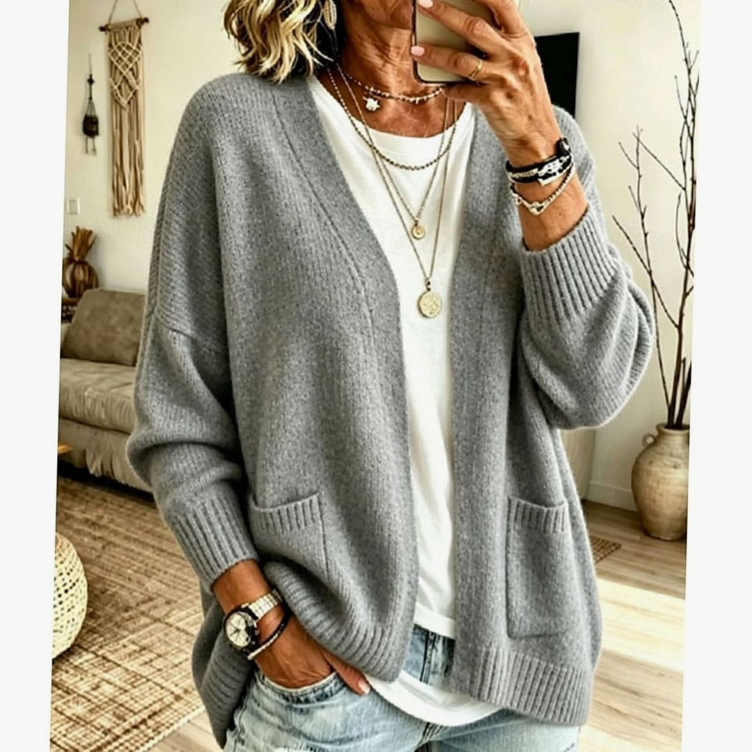 Women's Relaxed Open-Front Knit Cardigan Sweater Pockets