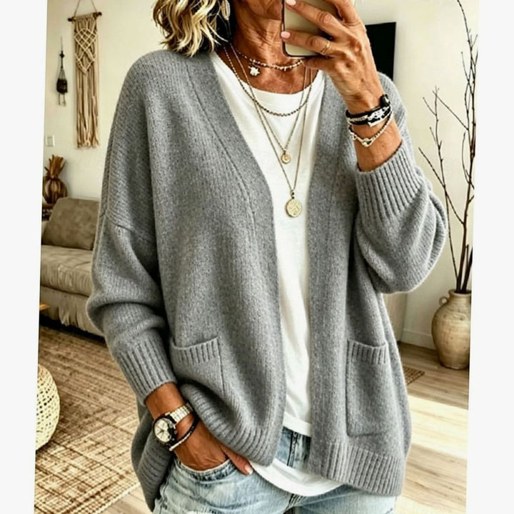 Women's Relaxed Open-Front Knit Cardigan Sweater Pockets