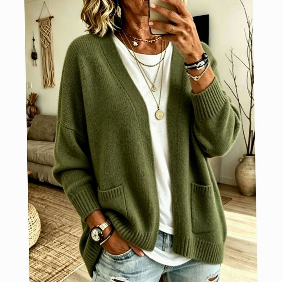 Women's Relaxed Open-Front Knit Cardigan Sweater Pockets