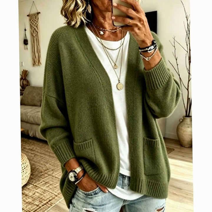 Women's Relaxed Open-Front Knit Cardigan Sweater Pockets