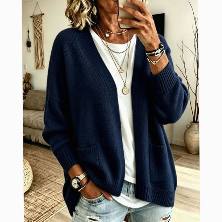 Women's Relaxed Open-Front Knit Cardigan Sweater Pockets