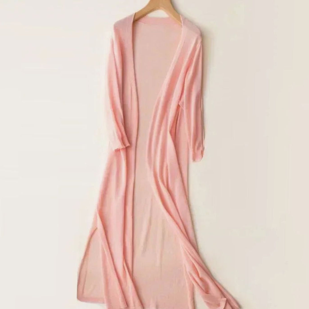 Women's Relaxed Open-Front Lightweight Knit Long Cardigan - Pink