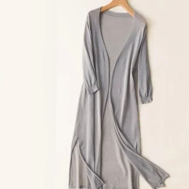 Women's Relaxed Open-Front Lightweight Knit Long Cardigan - Gray