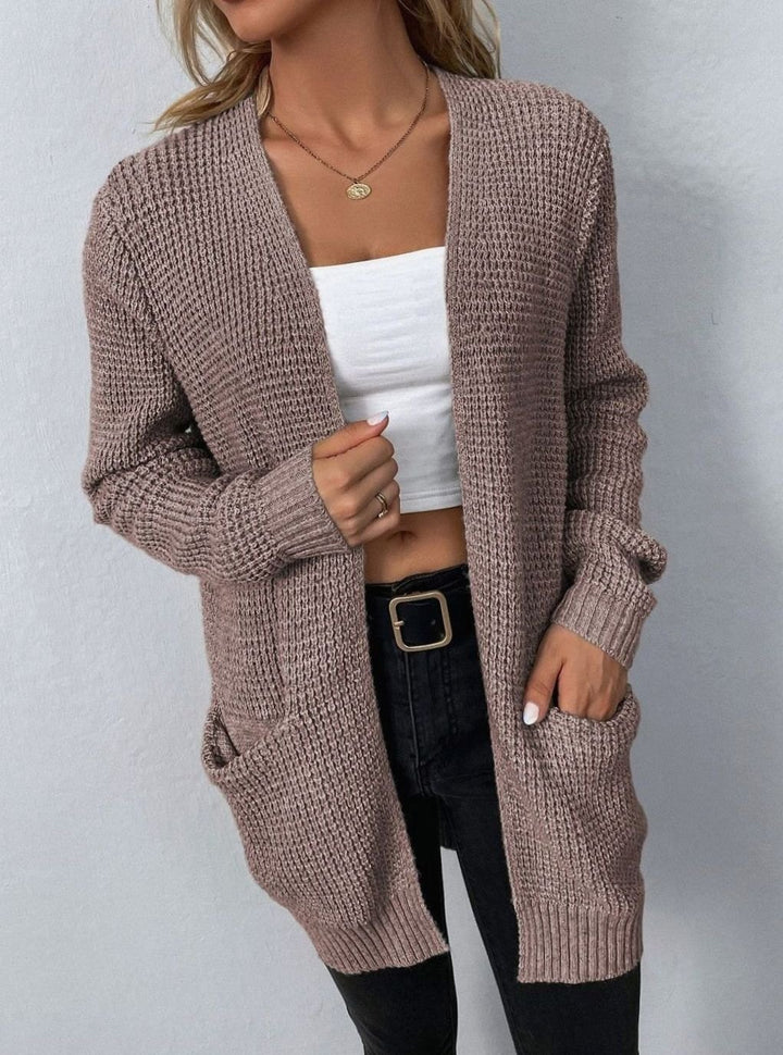 Women's Relaxed Open-Front Waffle-Knit Cardigan - Light Pink