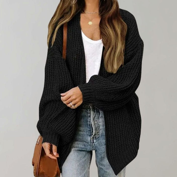 Women's Relaxed Oversized Knit Open Front Cardigan Sweater - Black
