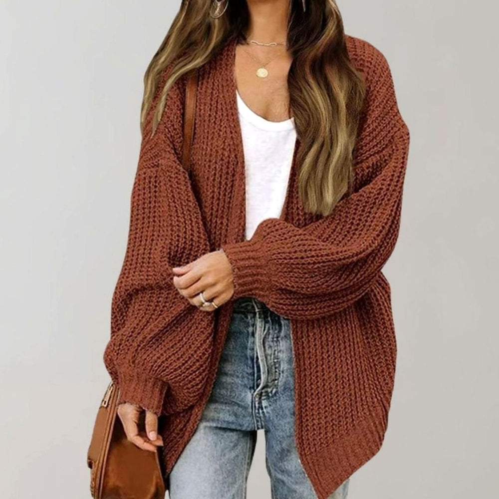 Women's Relaxed Oversized Knit Open Front Cardigan Sweater - Coffee