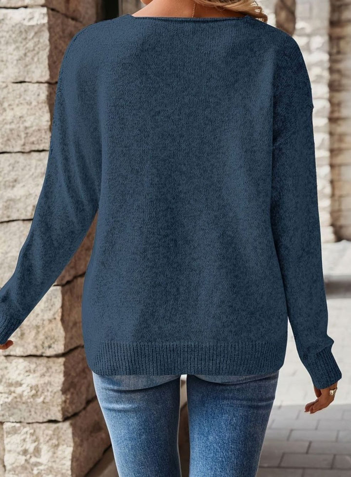 Women's Relaxed V-Neck Pointelle Knit Sweater