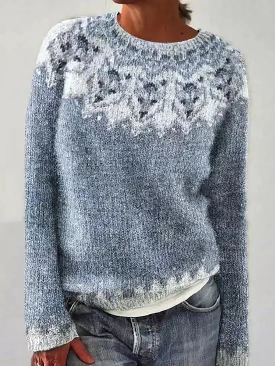 Women's Retro Striped Relaxed-Fit Knit Sweater - Light Blue