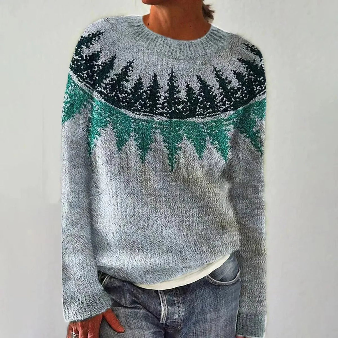 Women's Retro Striped Relaxed-Fit Knit Sweater - LightBlue/Tree