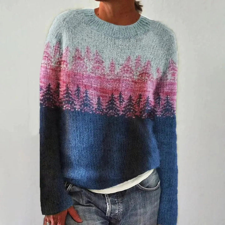 Women's Retro Striped Relaxed-Fit Knit Sweater - Blue