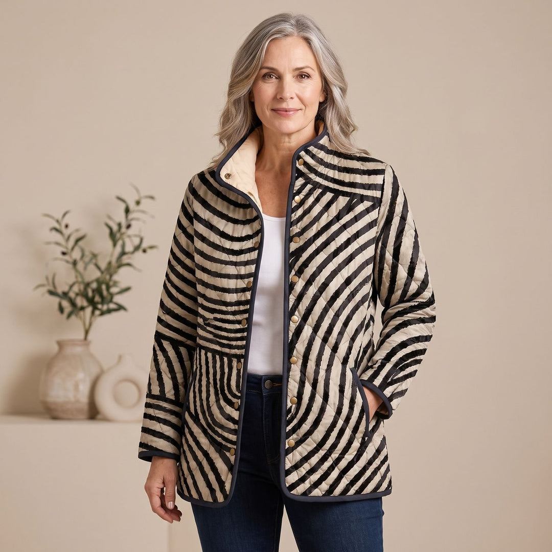 Women's Retro Swirl-Print Quilted Jacket Relaxed Fit - Multicolor