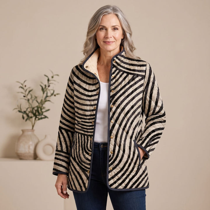 Women's Retro Swirl-Print Quilted Jacket Relaxed Fit - Multicolor