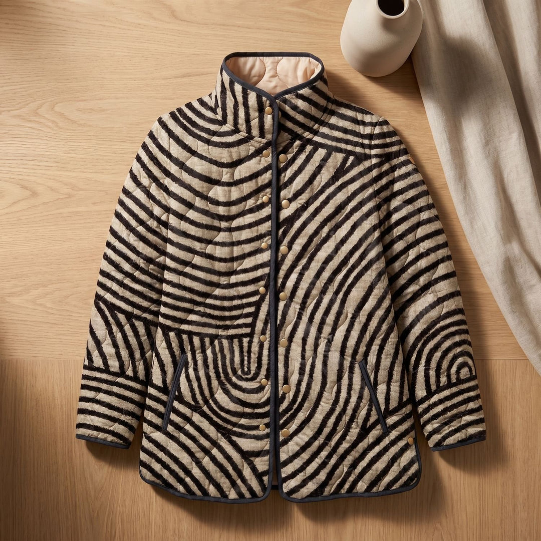 Women's Retro Swirl-Print Quilted Jacket Relaxed Fit