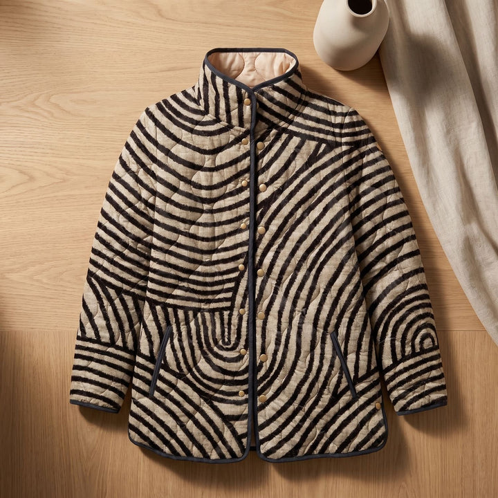 Women's Retro Swirl-Print Quilted Jacket Relaxed Fit