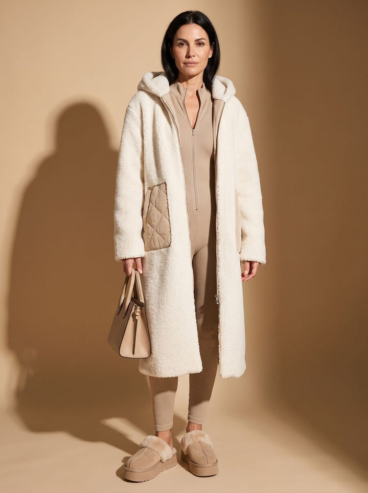 Women's Reversible Longline Hooded Puffer Winter Coat - White