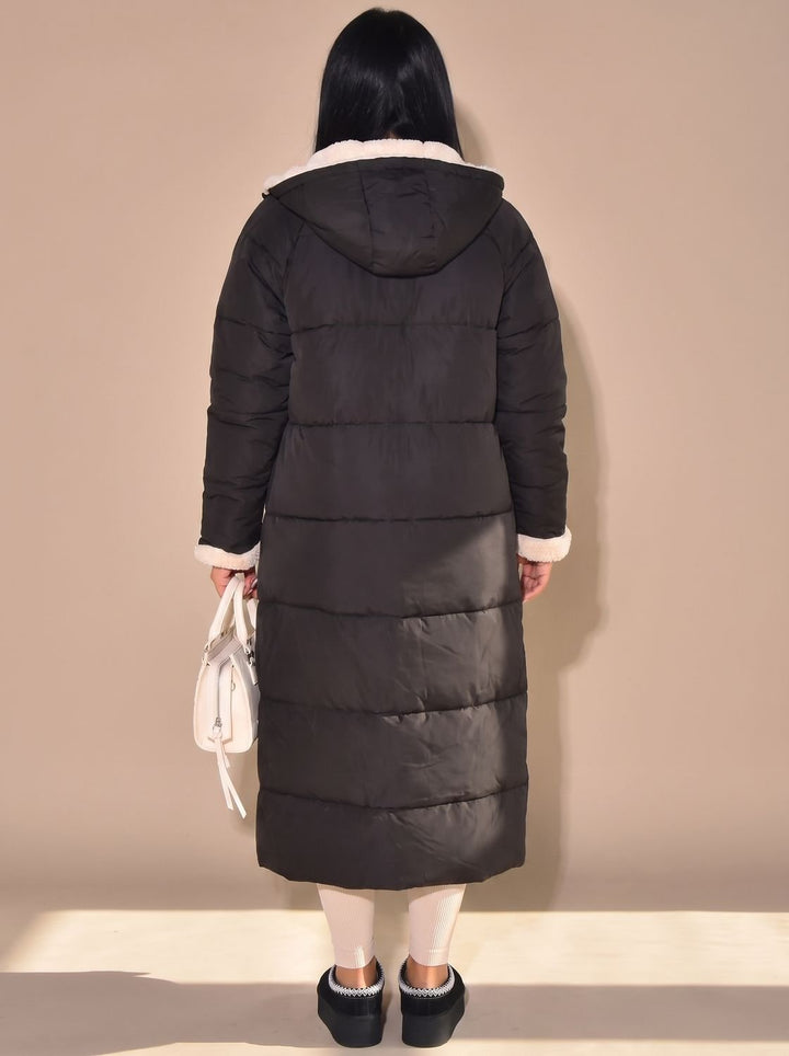 Women's Reversible Longline Hooded Puffer Winter Coat