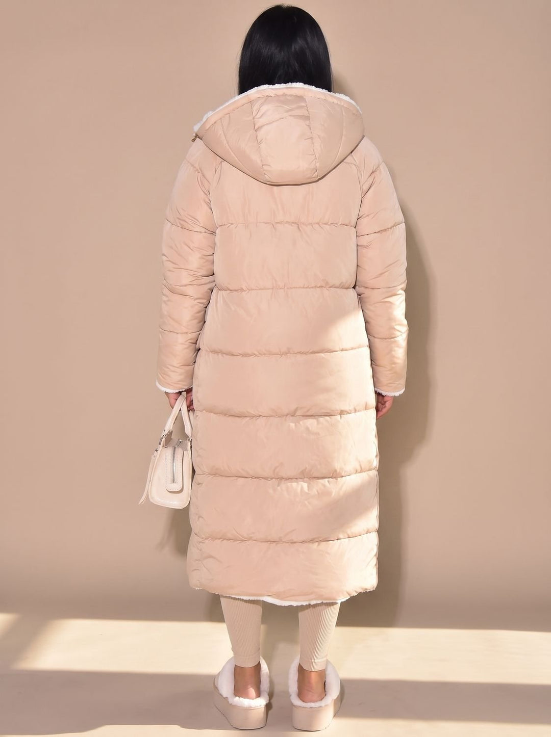 Women's Reversible Longline Hooded Puffer Winter Coat