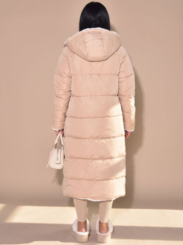 Women's Reversible Longline Hooded Puffer Winter Coat
