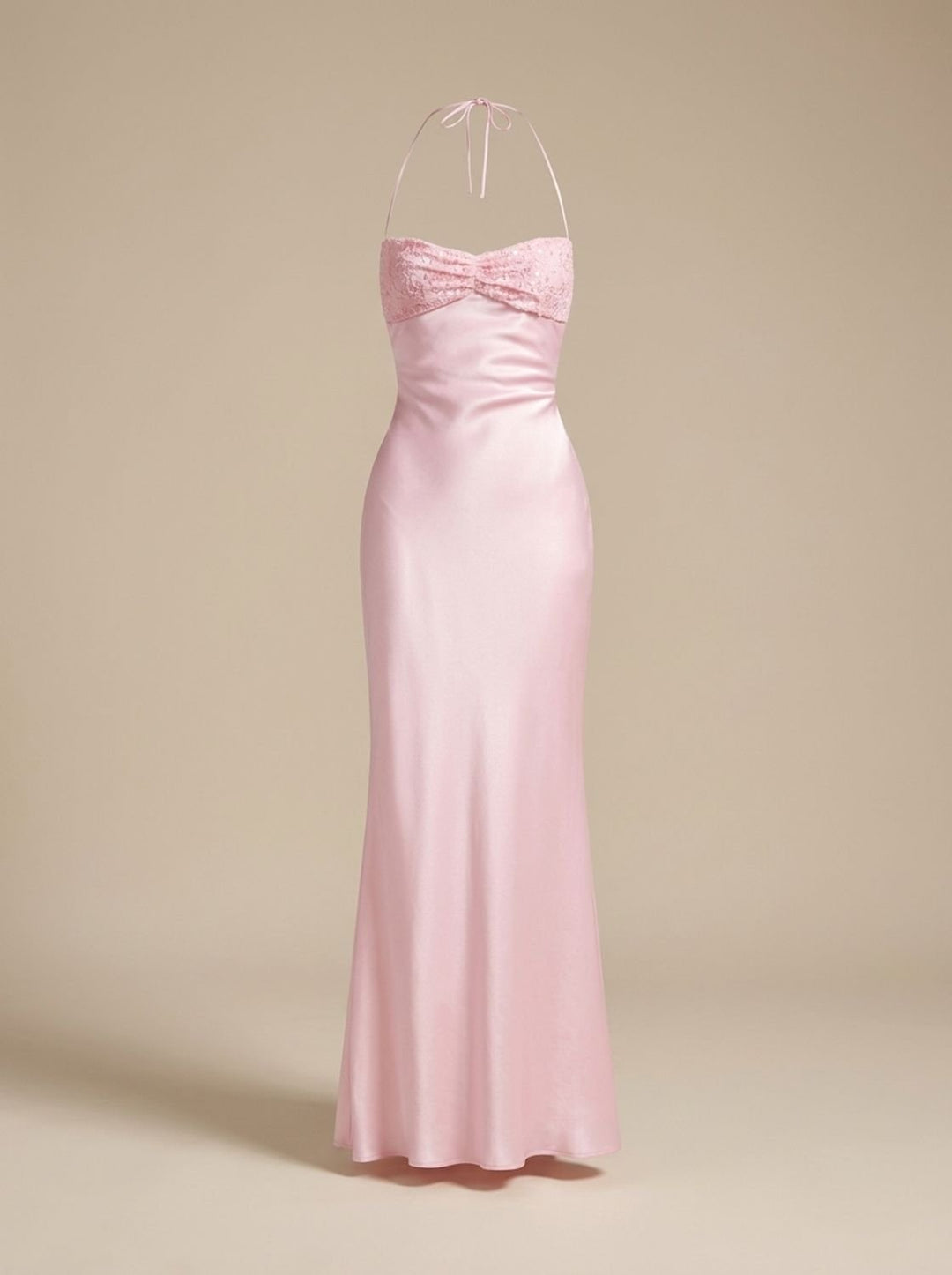 Women's Rhinestone-Embellished Halter-Neck Satin Maxi Dress