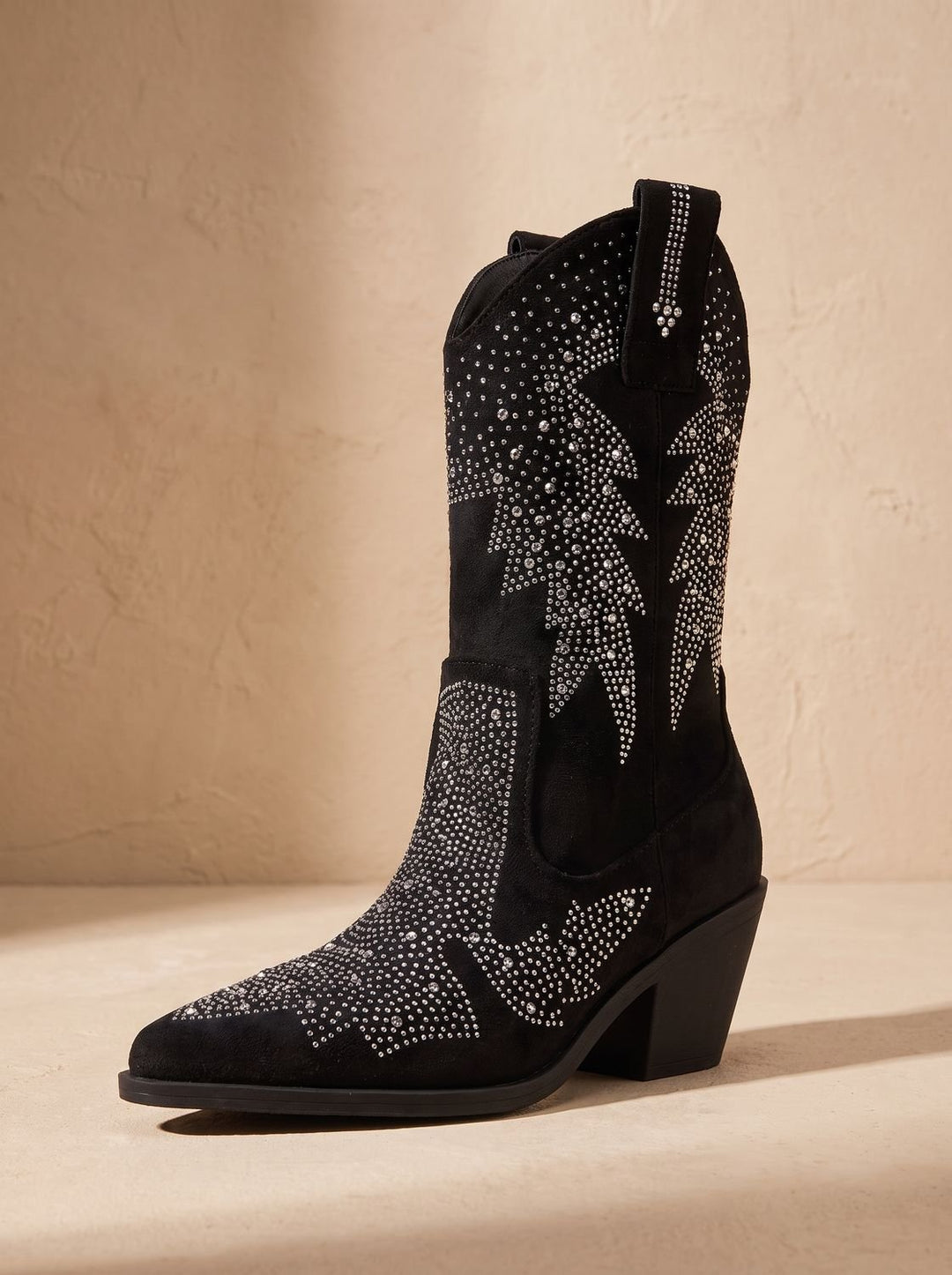 Women's Rhinestone Embellished Mid-Calf Block-Heel Cowboy Boots