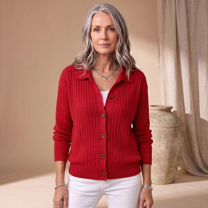 Women's Ribbed Button-Down Collared Cardigan Sweater