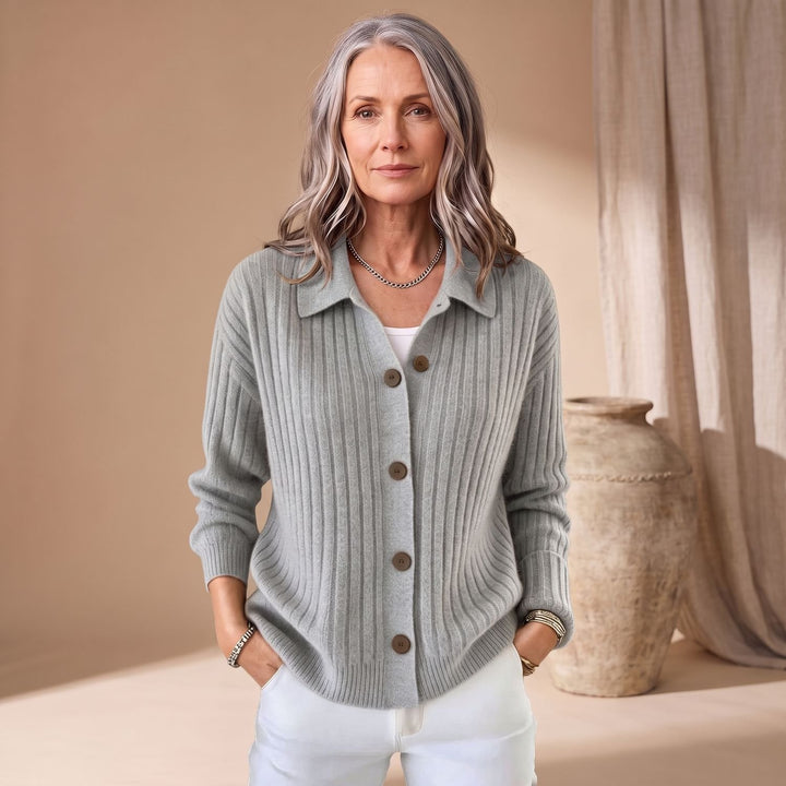 Women's Ribbed Button-Down Collared Cardigan Sweater
