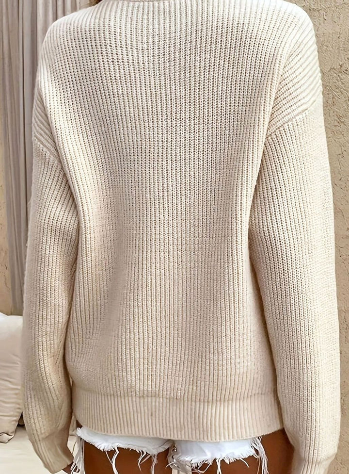 Women's Ribbed Henley Button-Neck Knit Sweater