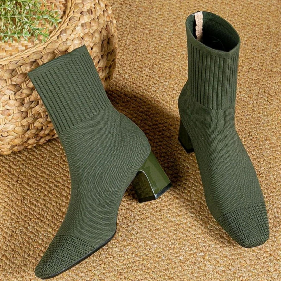 Women's Ribbed Knit Block-Heel Sock Ankle Boots - Green