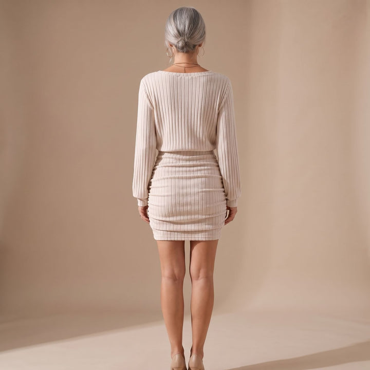 Women's Ribbed Knit Off-Shoulder Long-Sleeve Sweater Dress