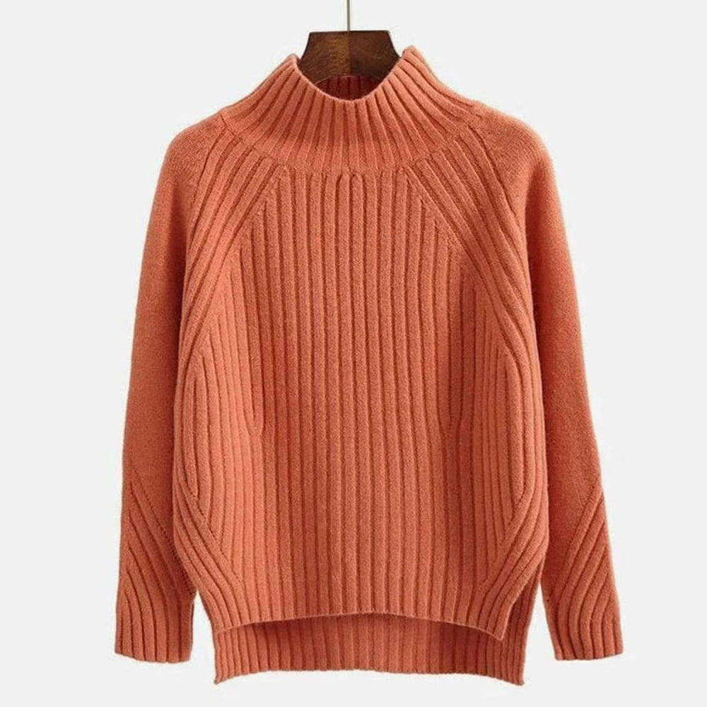 Women's Ribbed Knit Turtleneck Long Sleeve Sweater Relaxed Fit - Orange