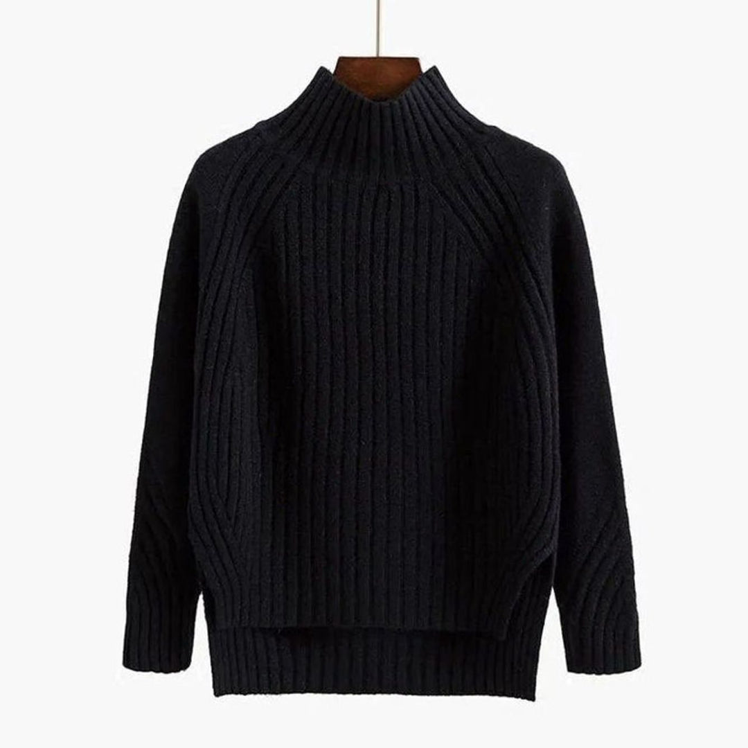 Women's Ribbed Knit Turtleneck Long Sleeve Sweater Relaxed Fit - Black