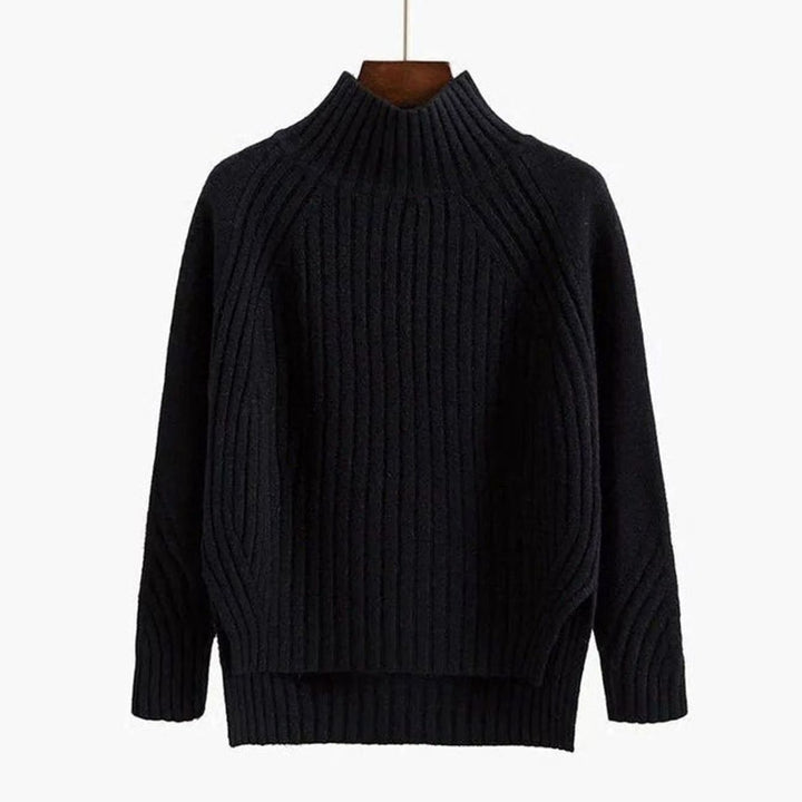 Women's Ribbed Knit Turtleneck Long Sleeve Sweater Relaxed Fit - Black