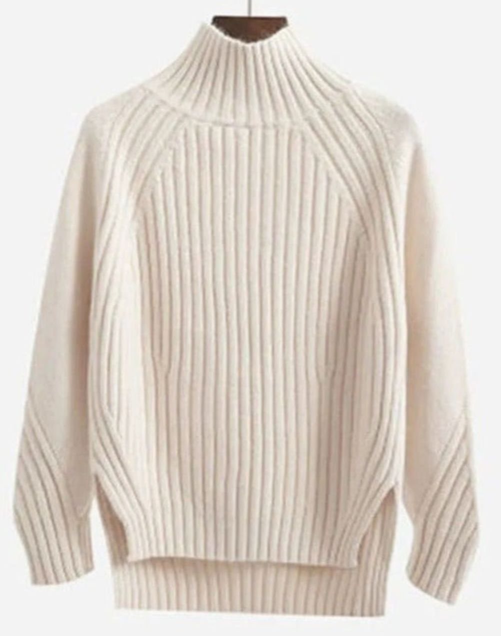 Women's Ribbed Knit Turtleneck Long Sleeve Sweater Relaxed Fit - Beige