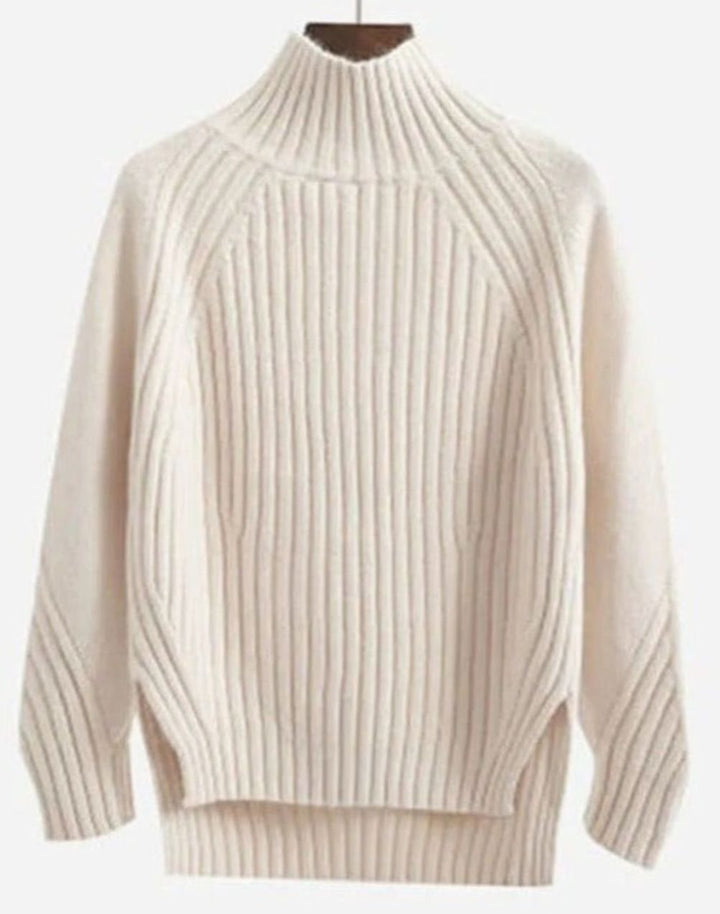 Women's Ribbed Knit Turtleneck Long Sleeve Sweater Relaxed Fit - Beige