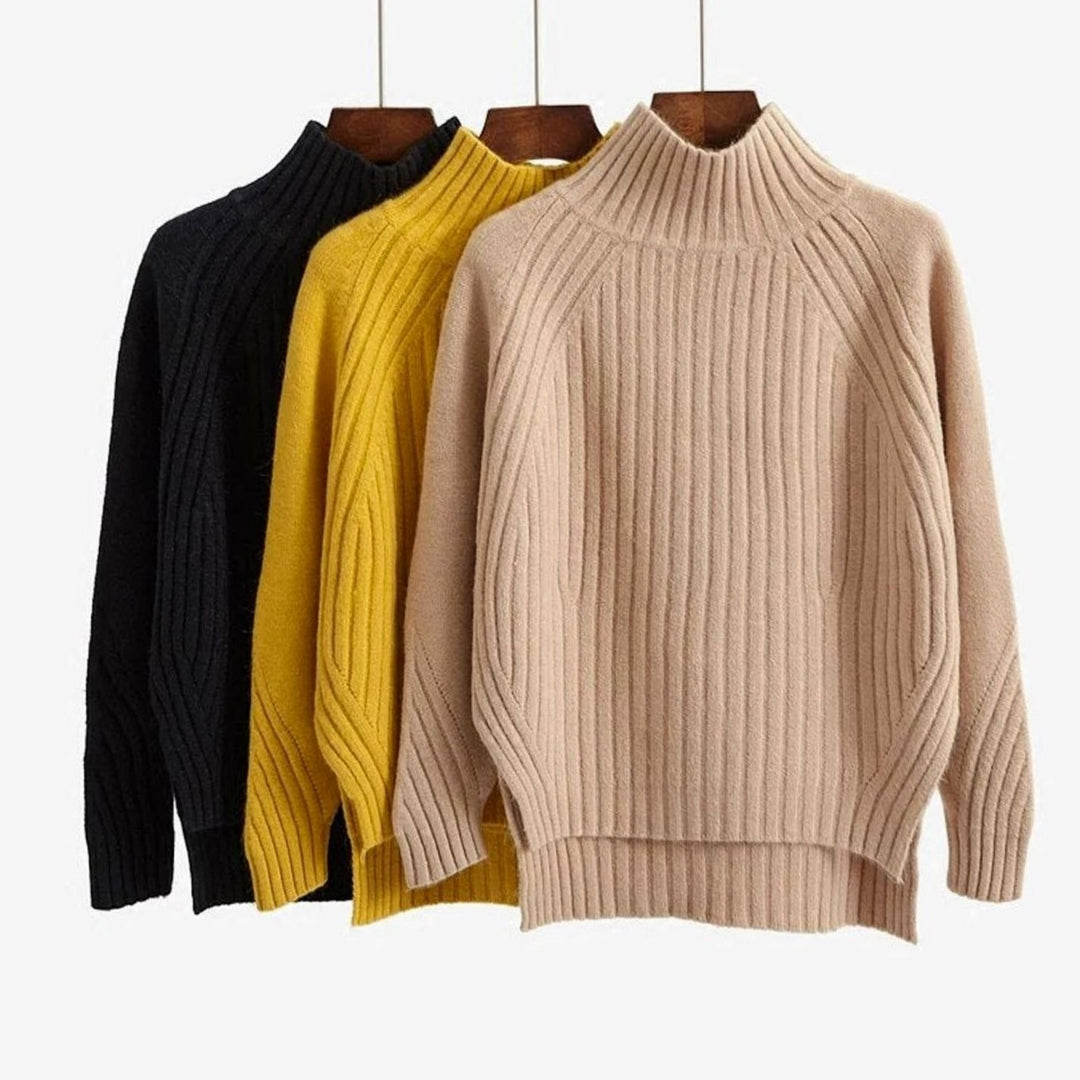 Women's Ribbed Knit Turtleneck Long Sleeve Sweater Relaxed Fit