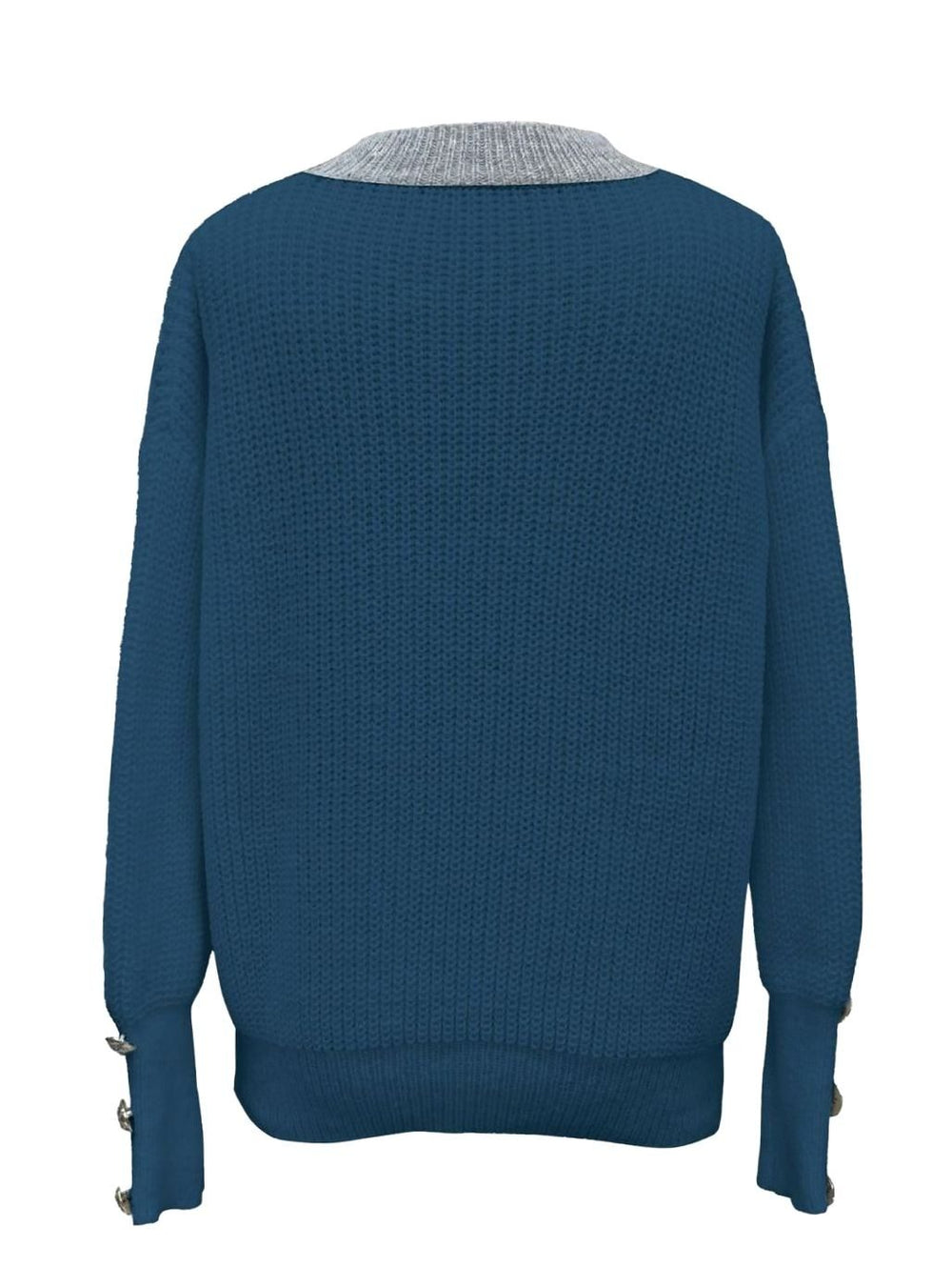 Women's Ribbed Knit V-Neck Button-Trim Pullover Sweater