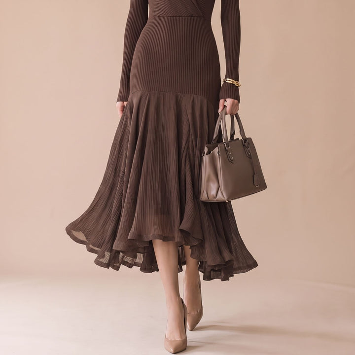 Women's Ribbed Long Sleeve Mermaid Hem Midi Dress