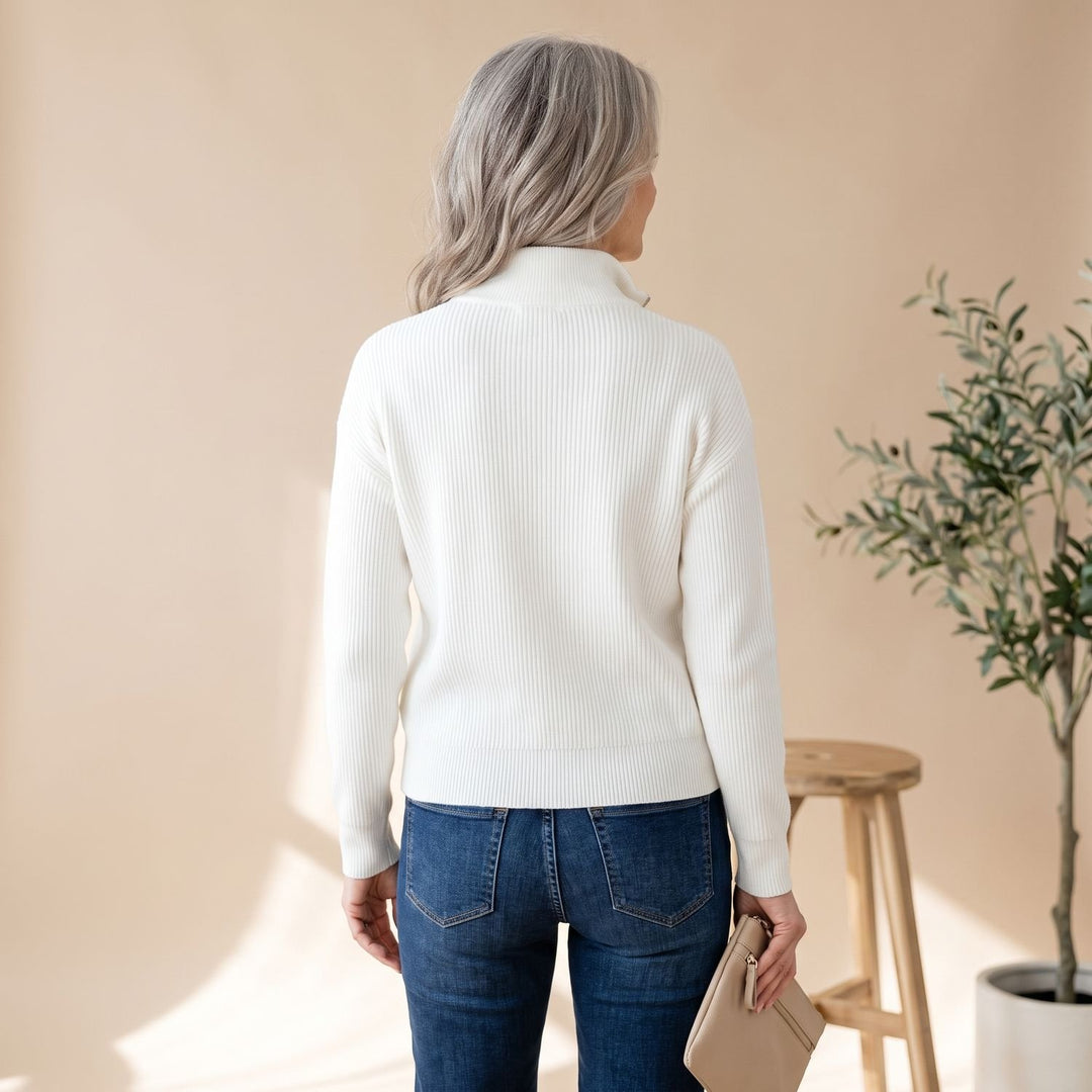 Women's Ribbed Relaxed-Fit Quarter-Zip Pullover Sweater