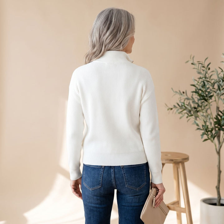 Women's Ribbed Relaxed-Fit Quarter-Zip Pullover Sweater