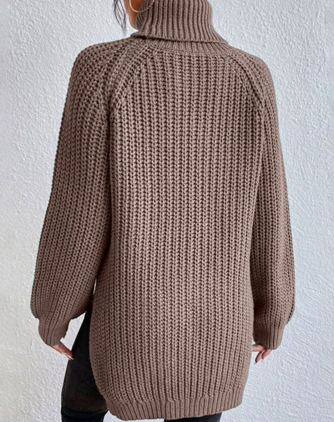Women's Ribbed Turtleneck Sweater Long-Sleeve Chunky Knit Pullover