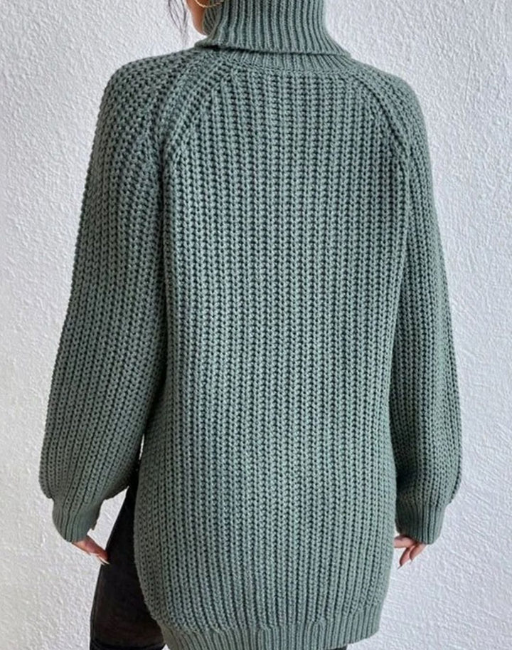Women's Ribbed Turtleneck Sweater Long-Sleeve Chunky Knit Pullover