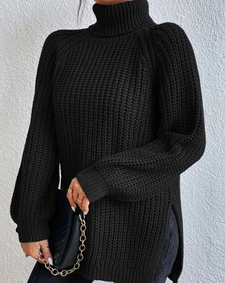 Women's Ribbed Turtleneck Sweater Long-Sleeve Chunky Knit Pullover