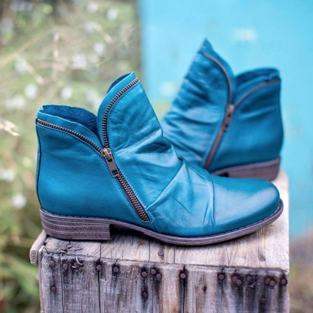 Women's Ruched Leather Side-Zip Ankle Boots