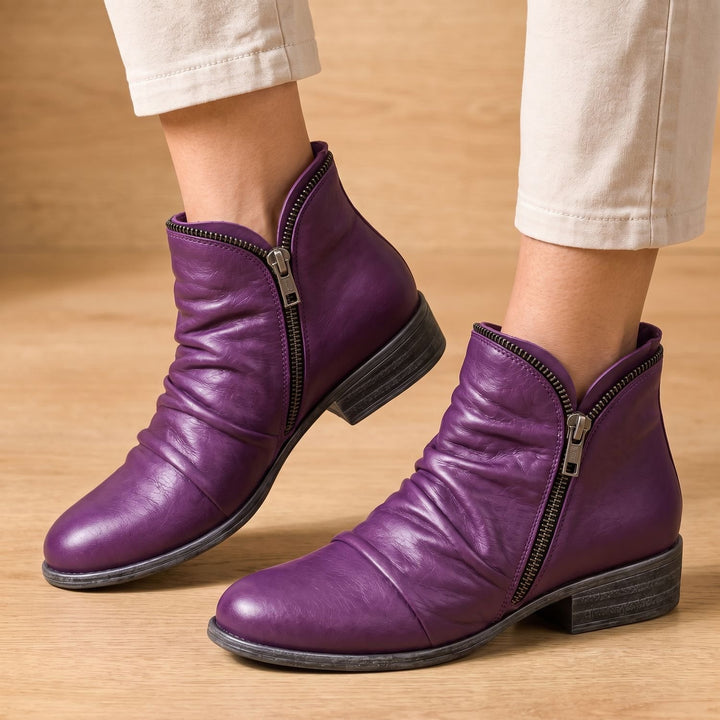 Women's Ruched Side-Zip Flat Ankle Boots