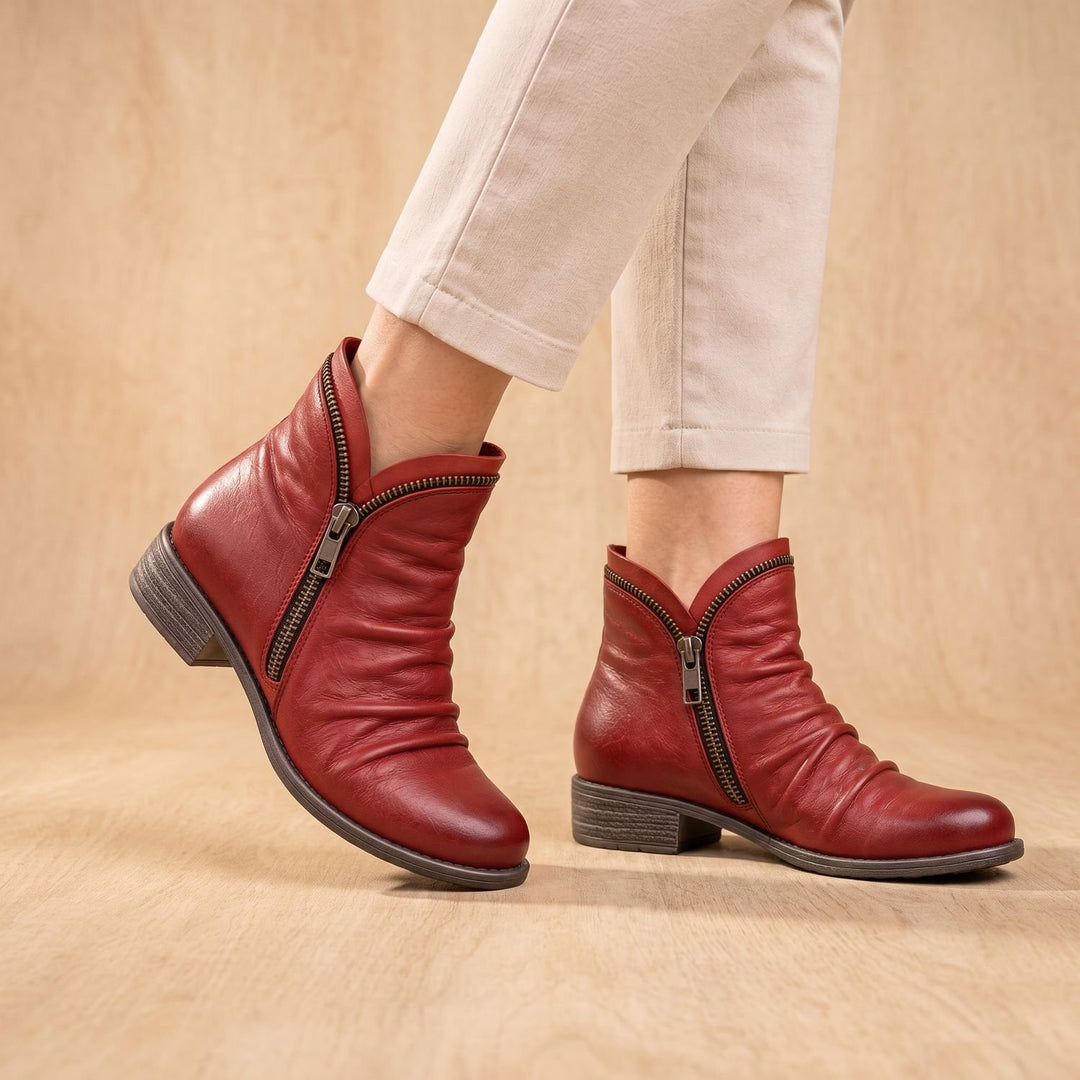 Women's Ruched Side-Zip Flat Ankle Boots