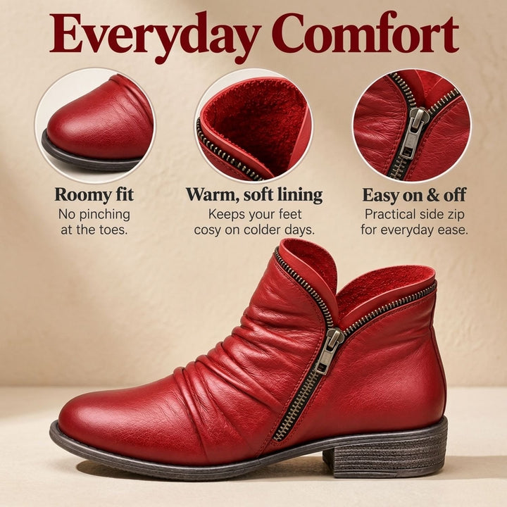 Women's Ruched Side-Zip Flat Ankle Boots